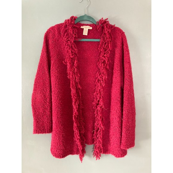 C.L.O.T.H.E.S hot pink fringe cardigan size 1x - Picture 4 of 5